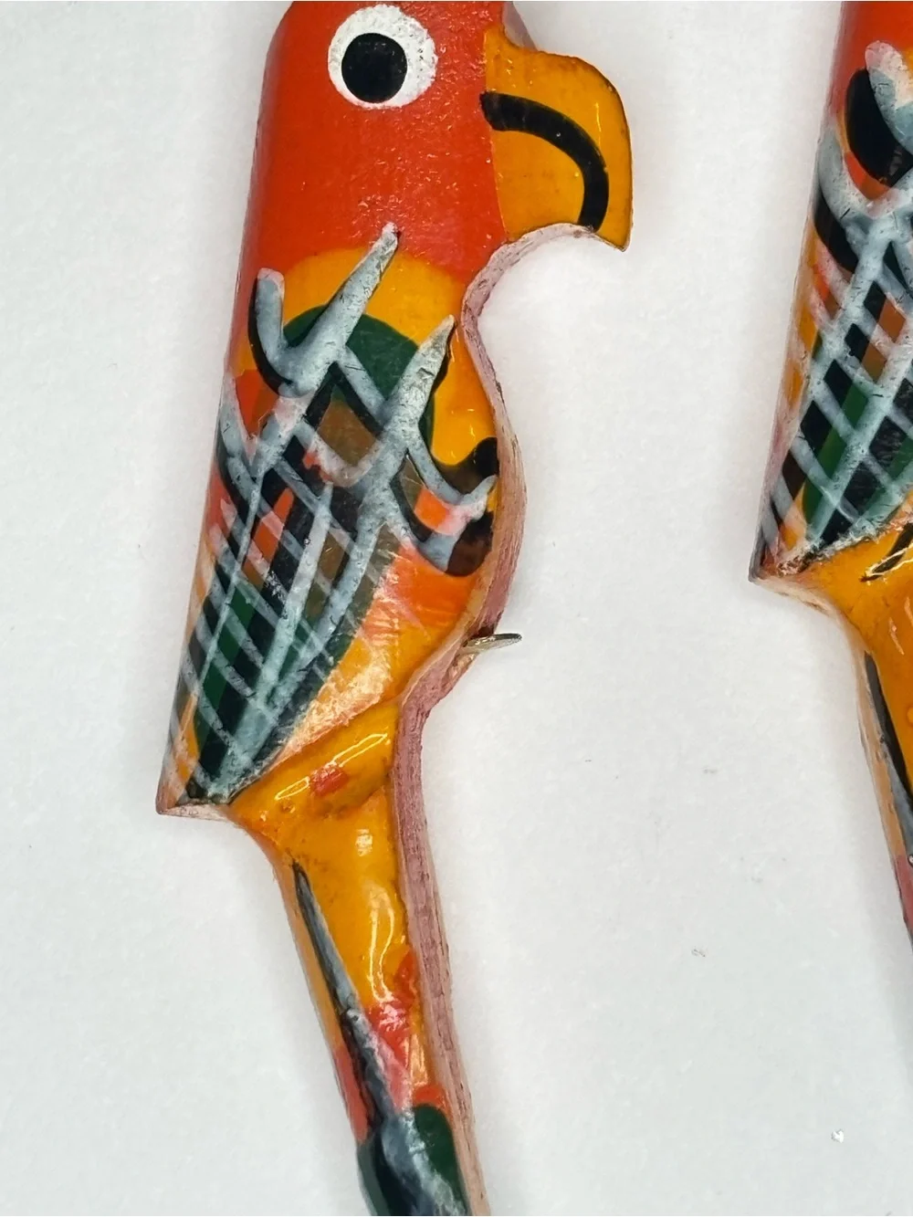 Vintage 1980’s Hand Painted Wood Parrot Dangle Earrings